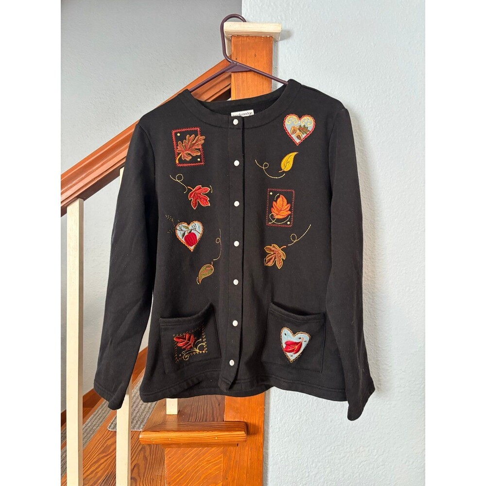 Vintage Breckenridge Fall Harvest Halloween Black Snap Front Cardigan Sweater XL